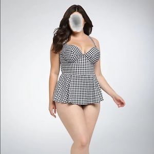 Torrid Black & White Gingham One Piece Swimsuit